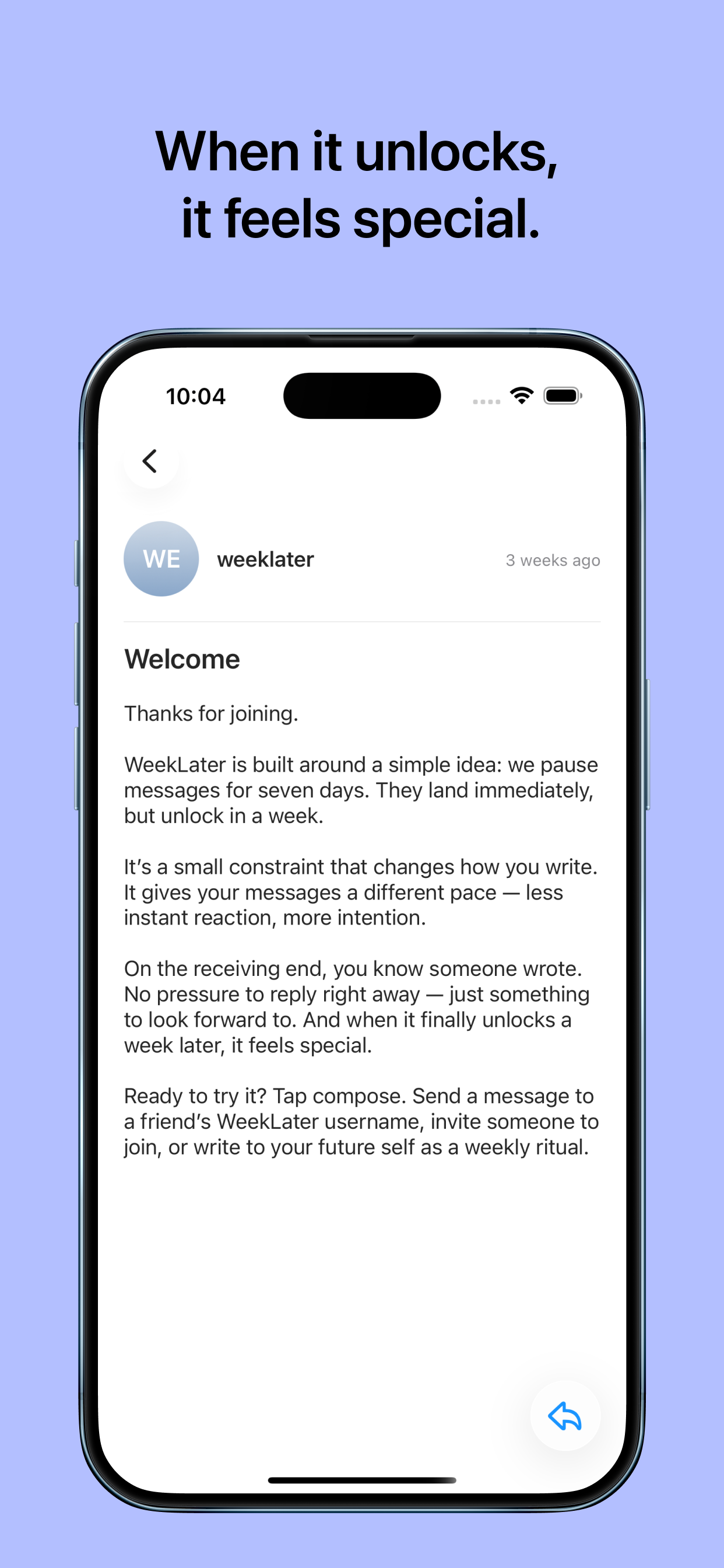 Message unlocks after seven days